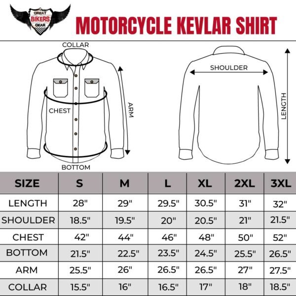 Kevlar Shirt Size Chart